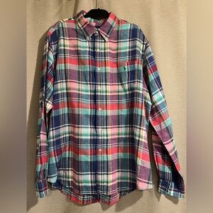Ralph Lauren 100% Linen Plaid Button Down Casual Party Shirt